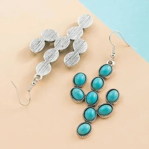 NEW Boho Turquoise Beaded Cactus Drop Earrings French Wire Hook Clay Drop A0138 - Picture 13 of 15